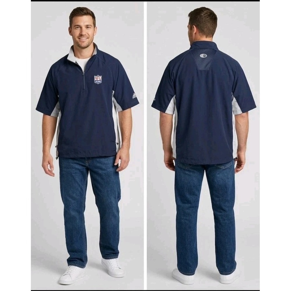 Adidas NFL Alumni Mens Large 1/4 Zip Pullover Jacket Short Sleeve Navy Blue Gray